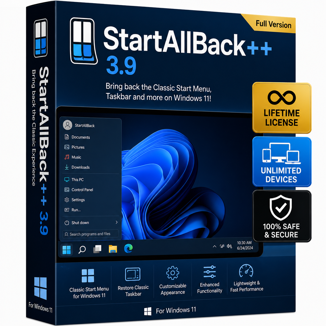 StartAllBack++ 3.9 Lifetime License for Windows
