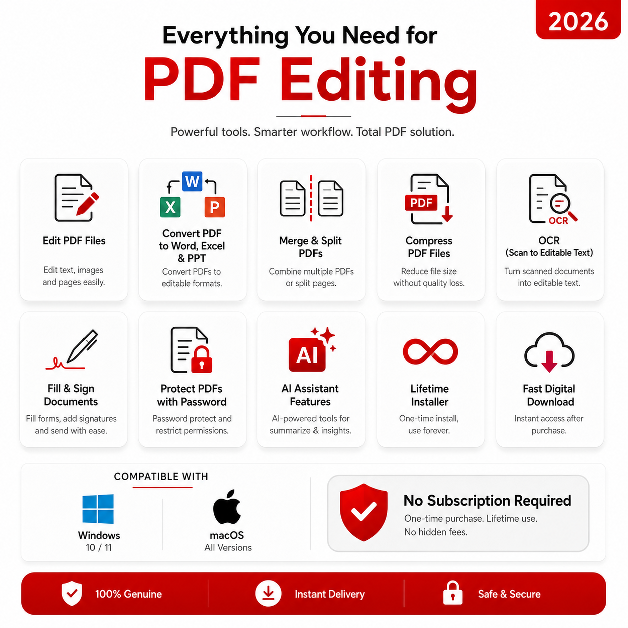 Adobe Acrobat Pro DC 2026 PDF Editor | Windows & Mac | Lifetime License
