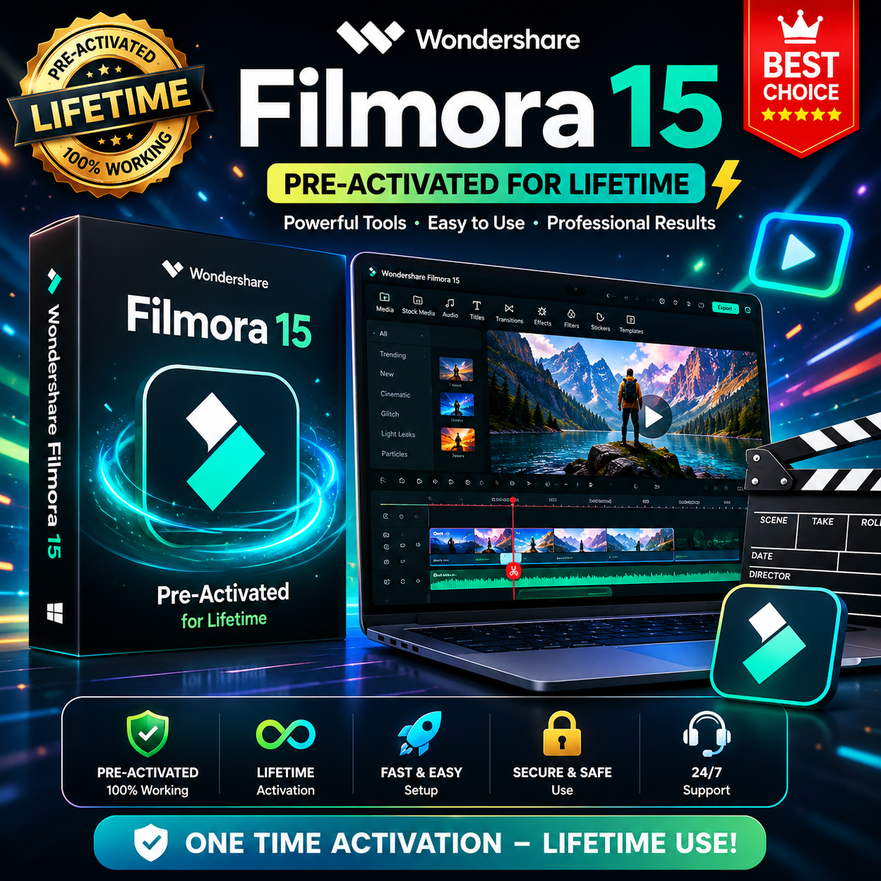 Wondershare Filmora 15 Lifetime License for Windows