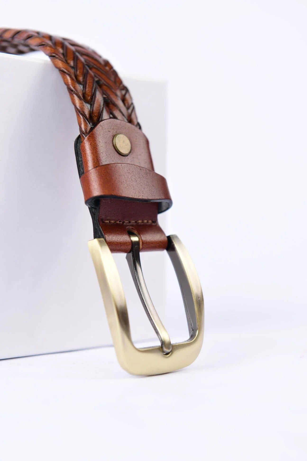 Stylish Braided Men's Leather Belt-Tan Color