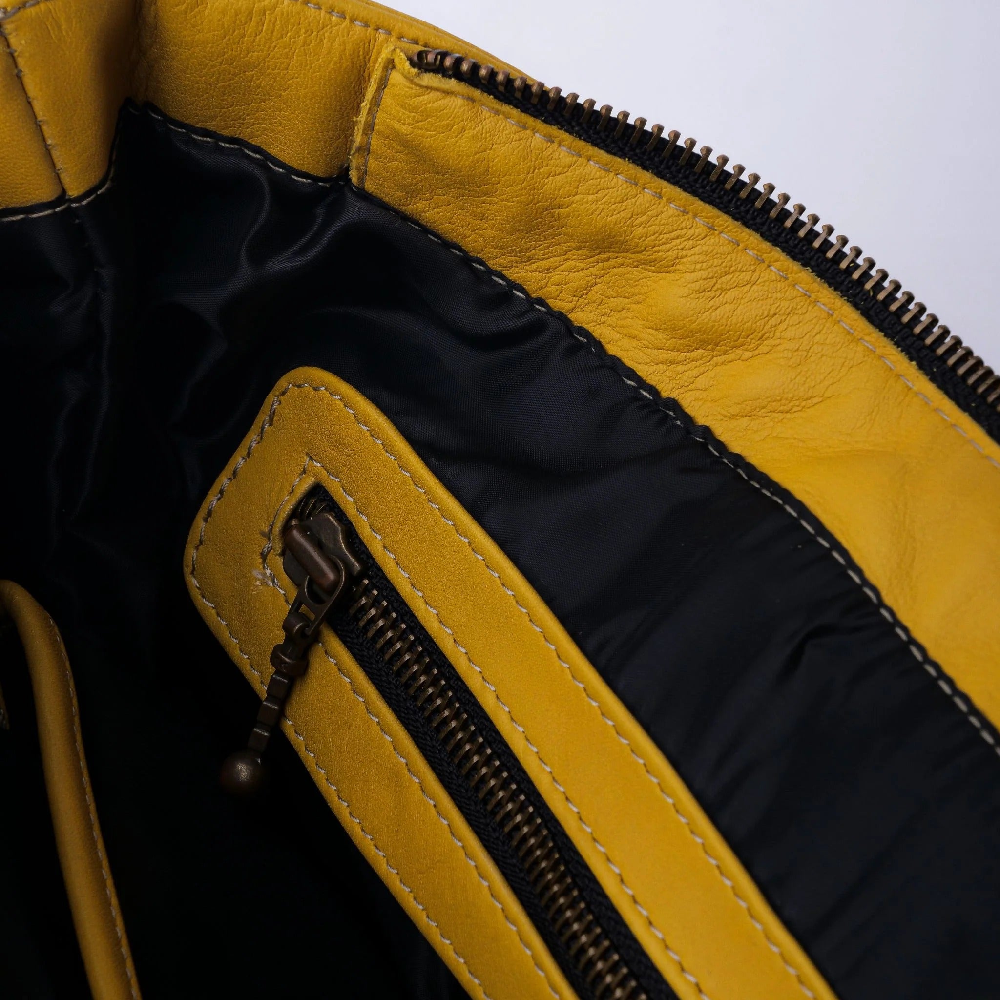 Everyday Women's Leather Zipper Tote Bag-Mustard Yellow