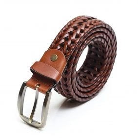 Stylish Braided Men's Leather Belt-Tan Color