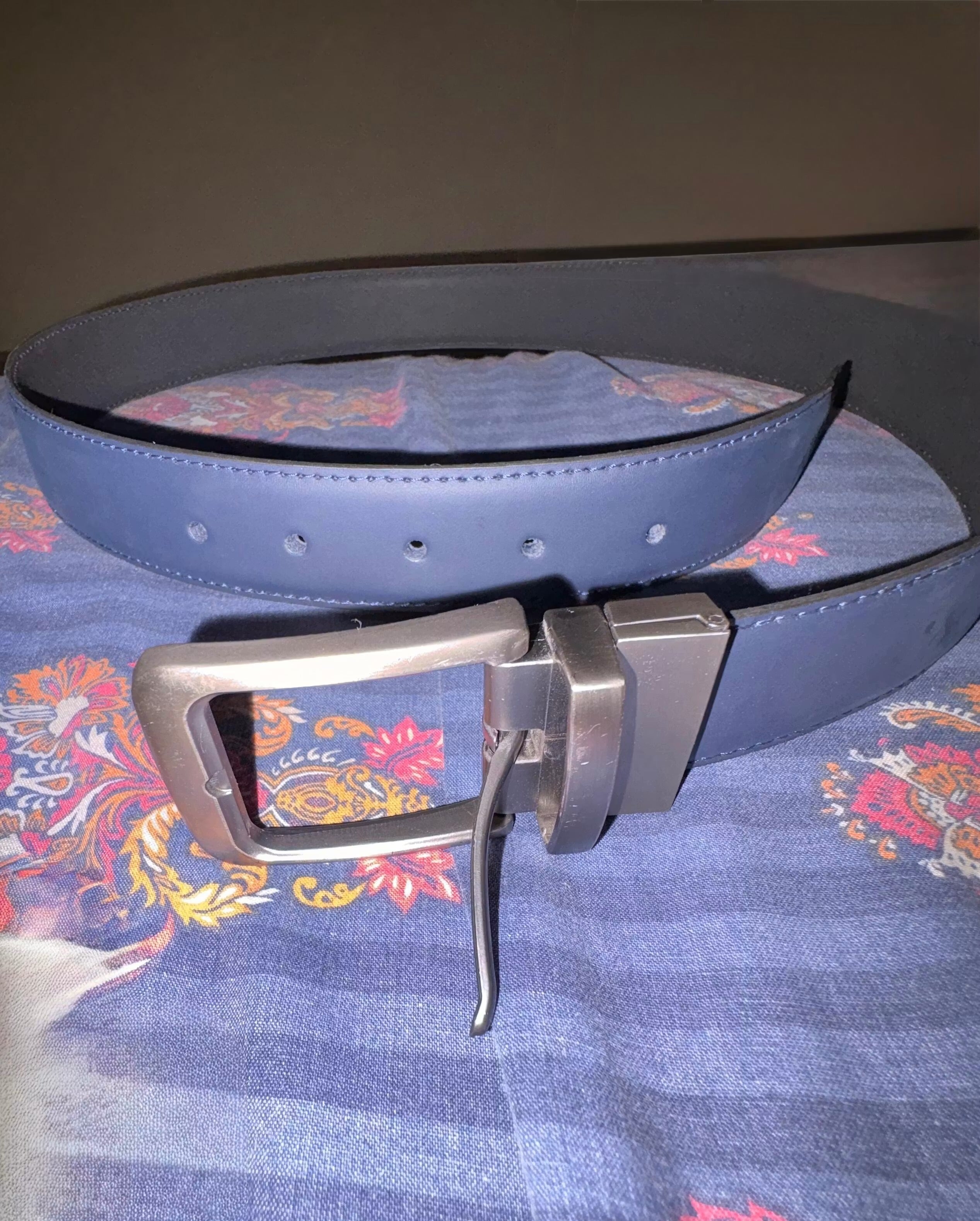 BLACK BLUE Double Sided Reversible Men's Laminated Leather Belt
