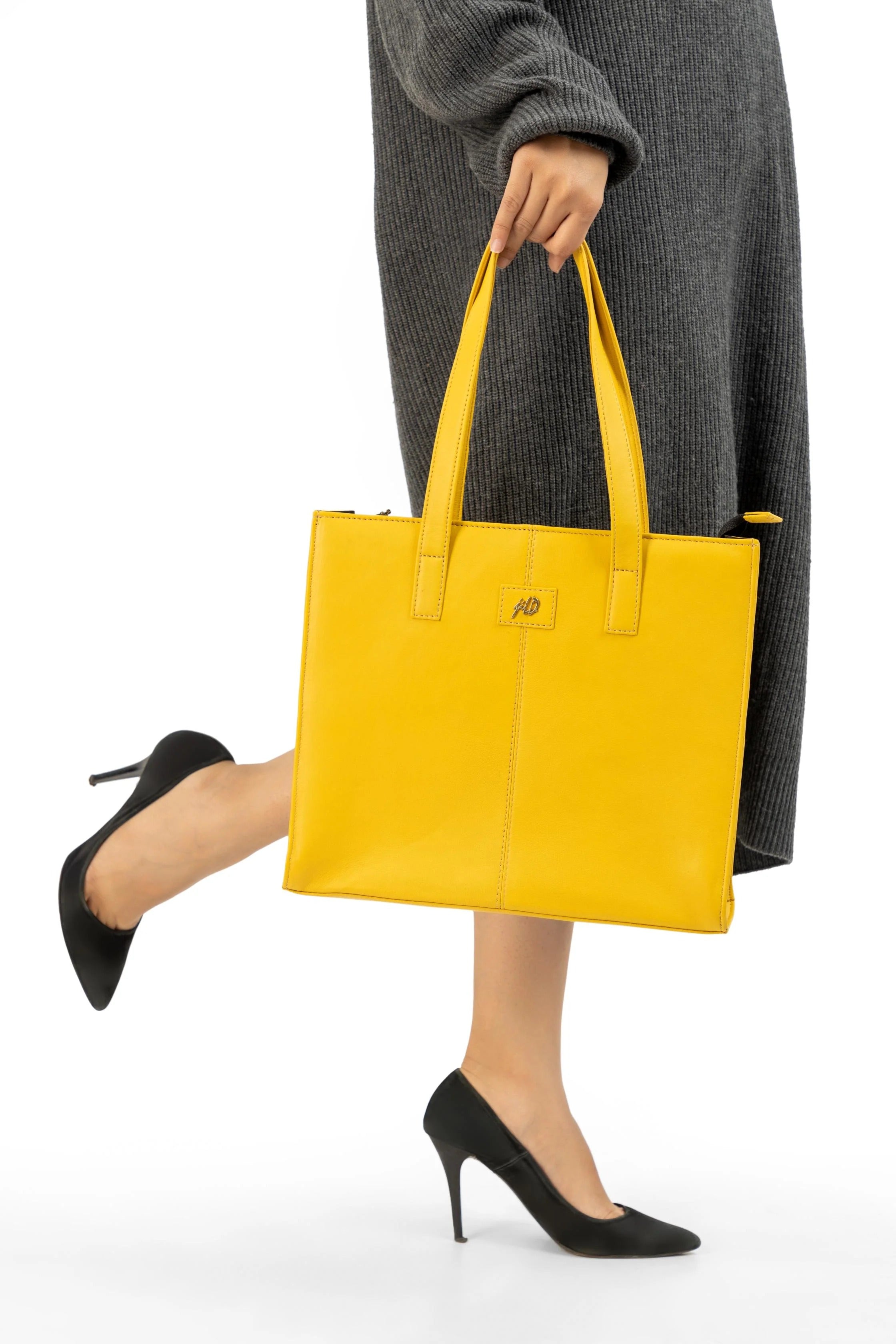 Everyday Women's Leather Zipper Tote Bag-Mustard Yellow