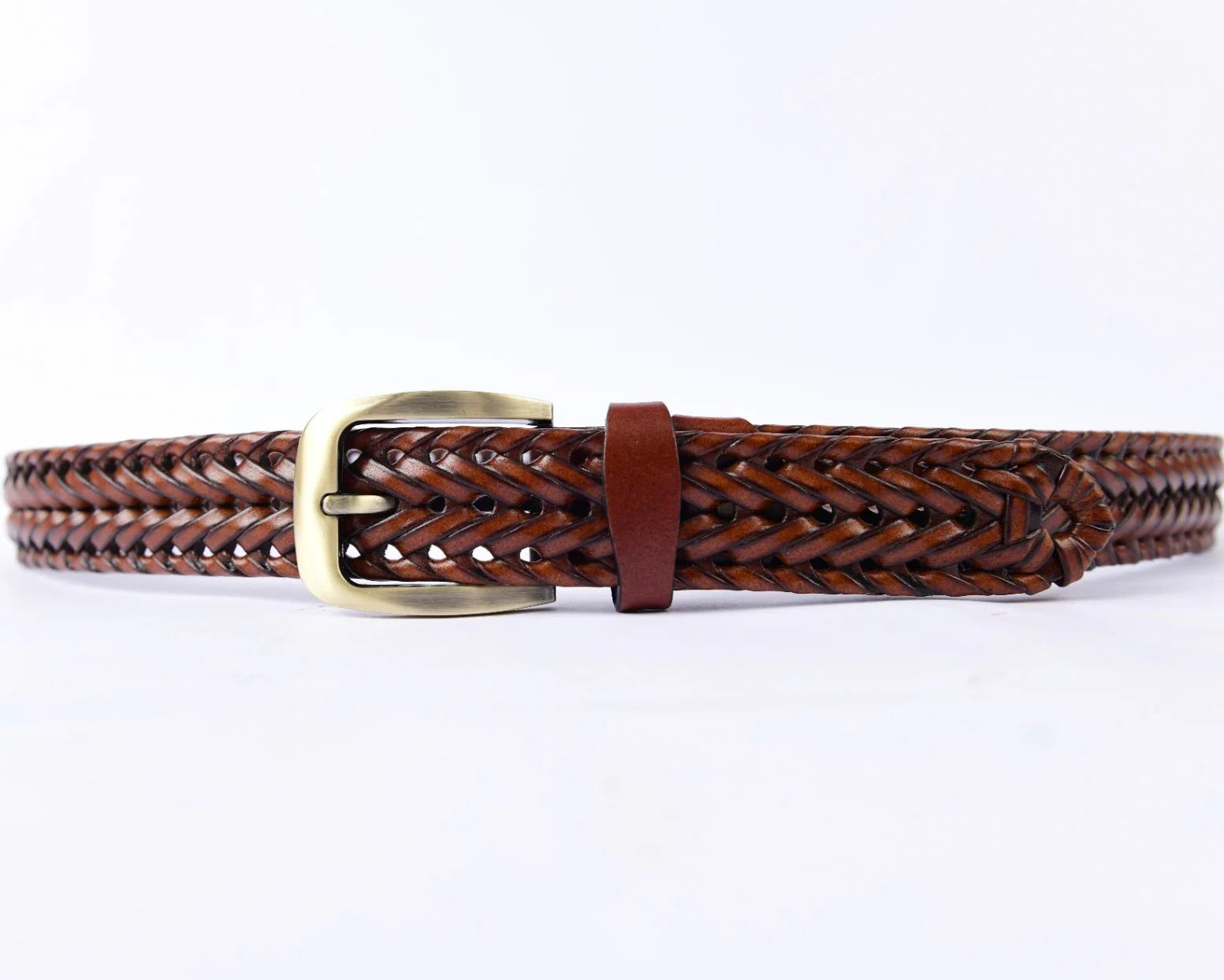 Stylish Braided Men's Leather Belt-Tan Color