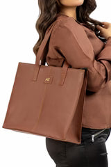 Everyday Women's Leather Zipper Tote Bag-Tan Brown
