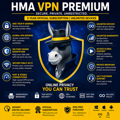 HMA VPN Premium | 3-Year Official Subscription | Unlimited Devices