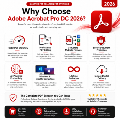 Adobe Acrobat Pro DC 2026 PDF Editor | Windows & Mac | Lifetime License