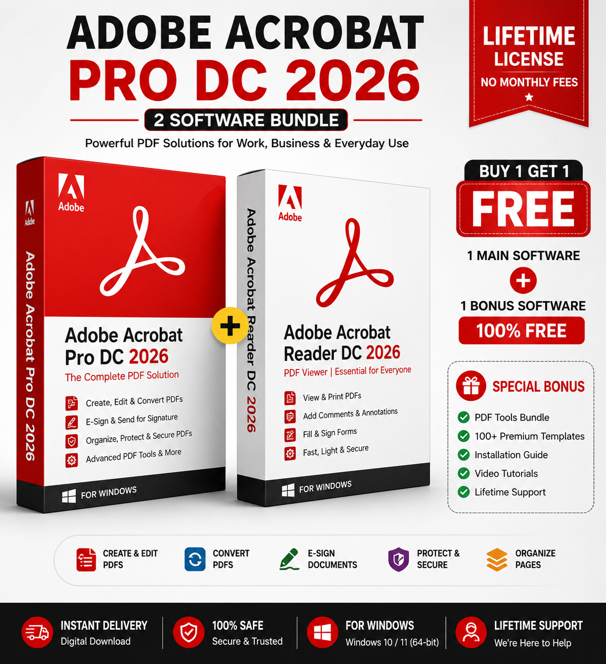 Adobe Acrobat Pro + Acrobat Reader Bundle Lifetime License for Windows
