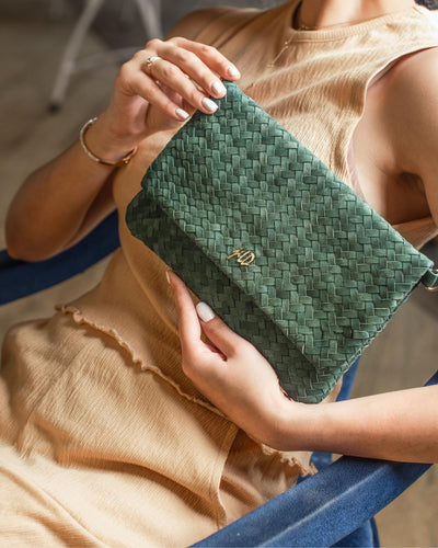 Woven Dreams Fold Over Cross Body Leather Clutch
