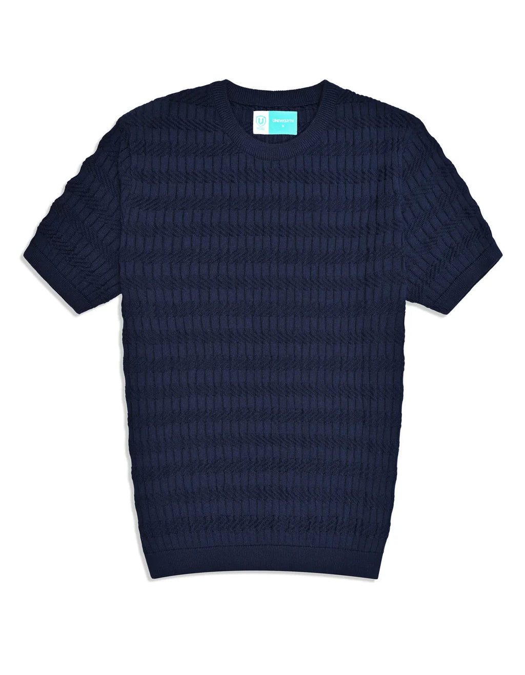 Navy Geometric Jacquard Knitted T-Shirt