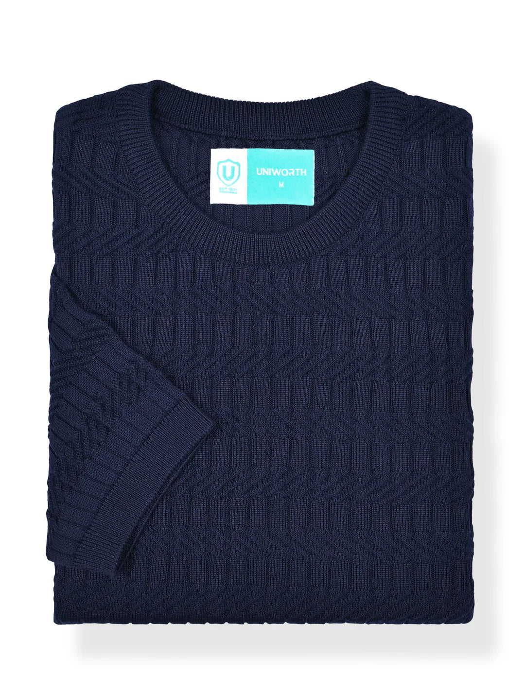 Navy Geometric Jacquard Knitted T-Shirt