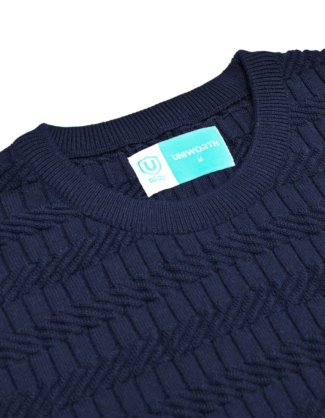 Navy Geometric Jacquard Knitted T-Shirt