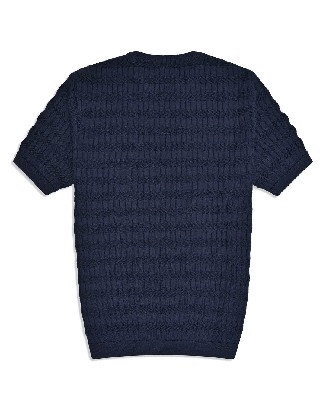 Navy Geometric Jacquard Knitted T-Shirt