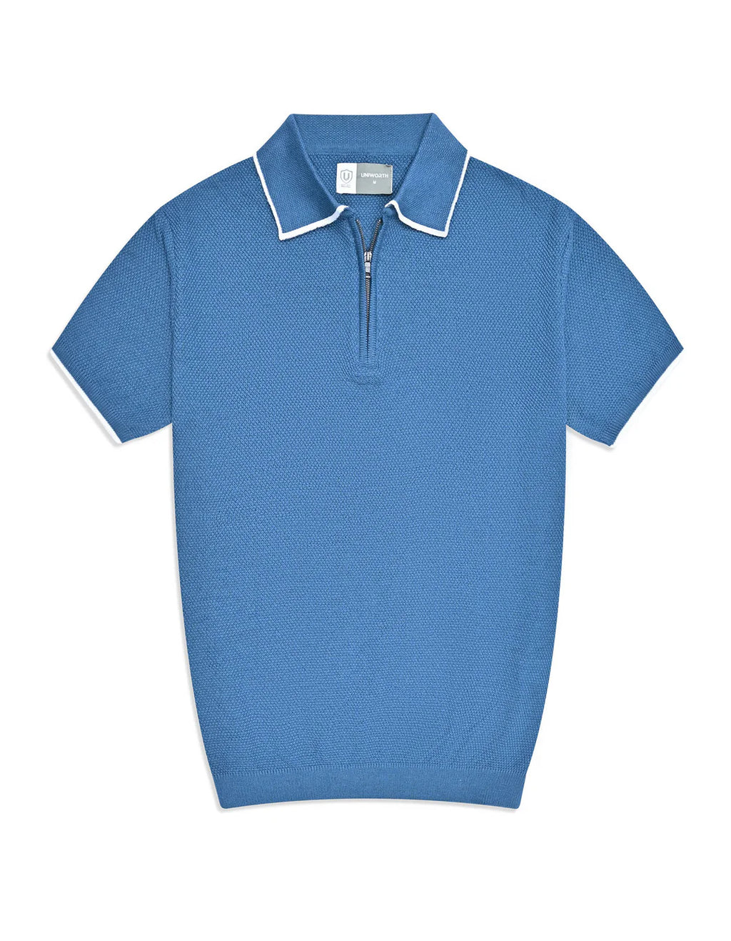 Aura Blue Plain Jersey Knitted Polo Shirt