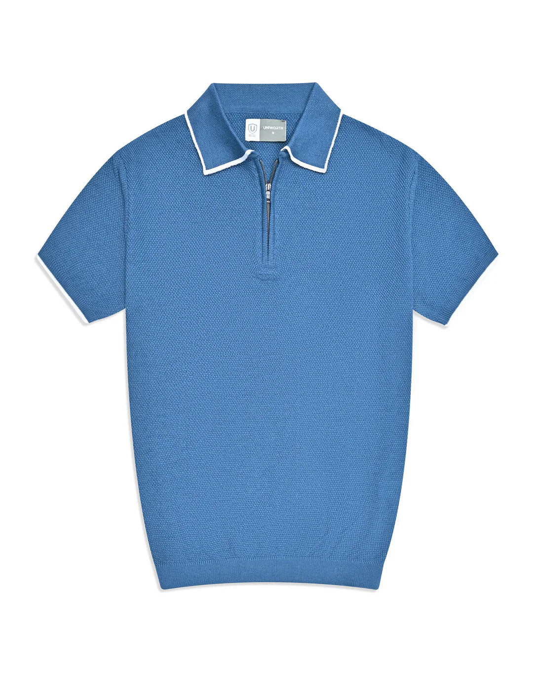 Aura Blue Plain Jersey Knitted Polo Shirt