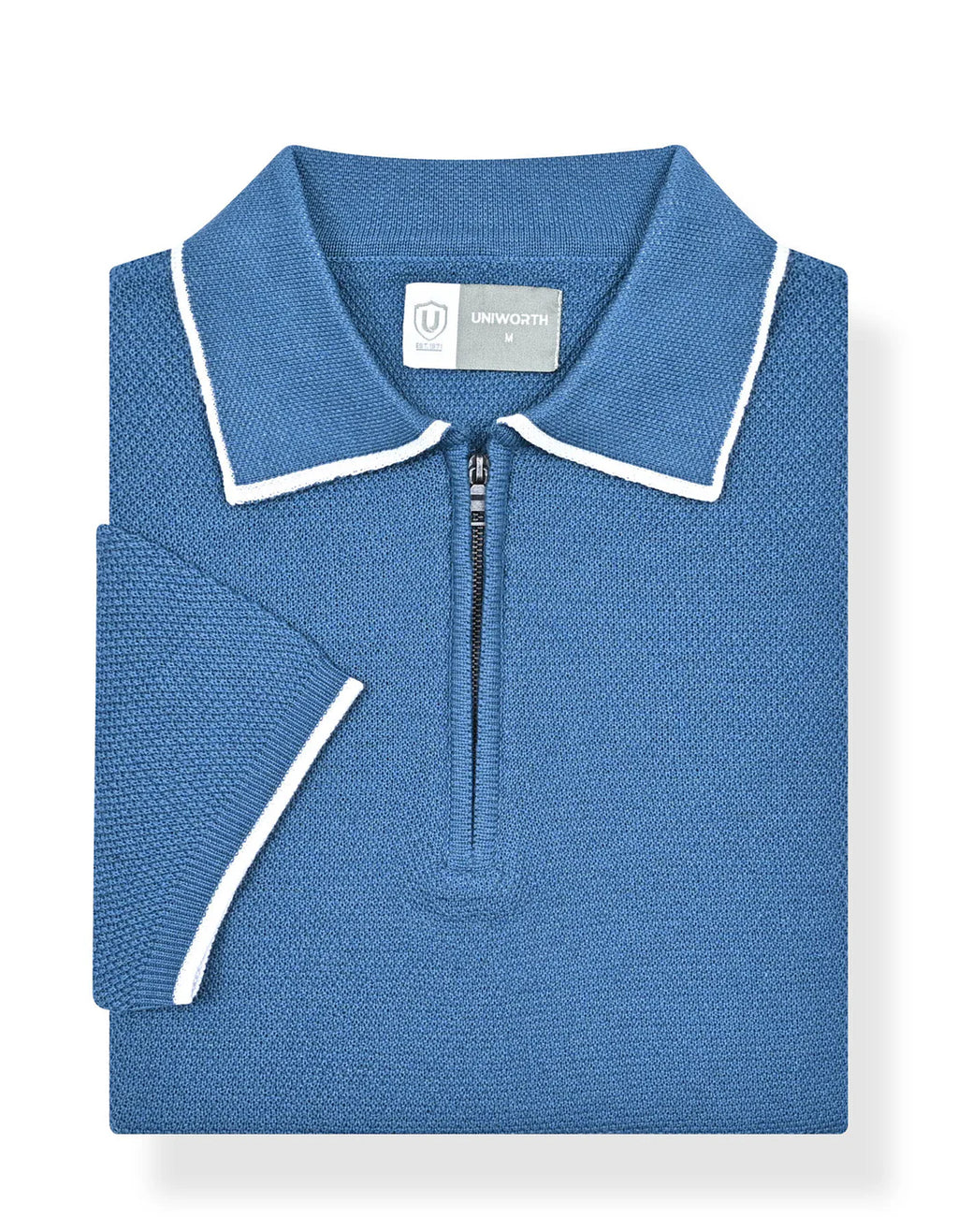 Aura Blue Plain Jersey Knitted Polo Shirt