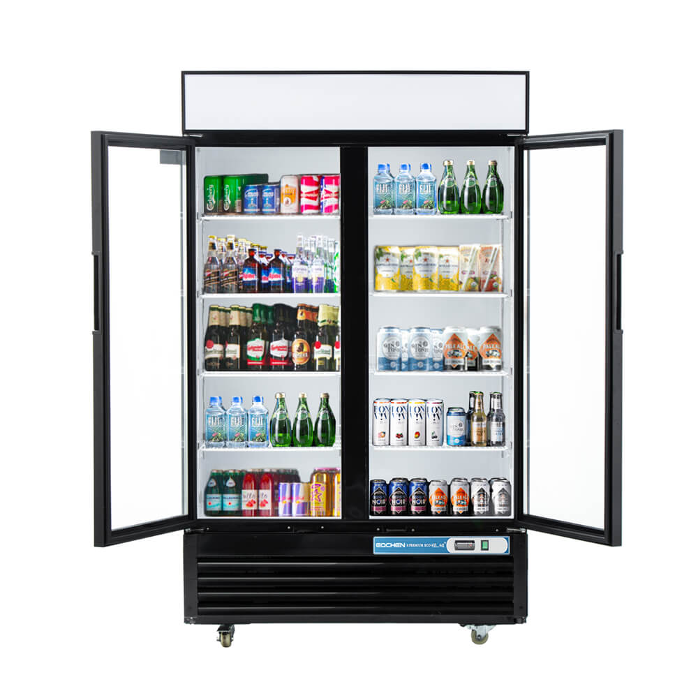 2 Door Commercial Beverage Refrigerator, EQCHEN 48 Inch Commercial Glass Door Refrigerator