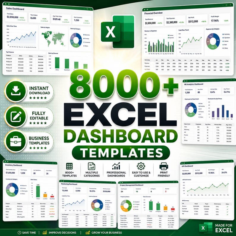 8000 Excel Dashboard Templates Bundle