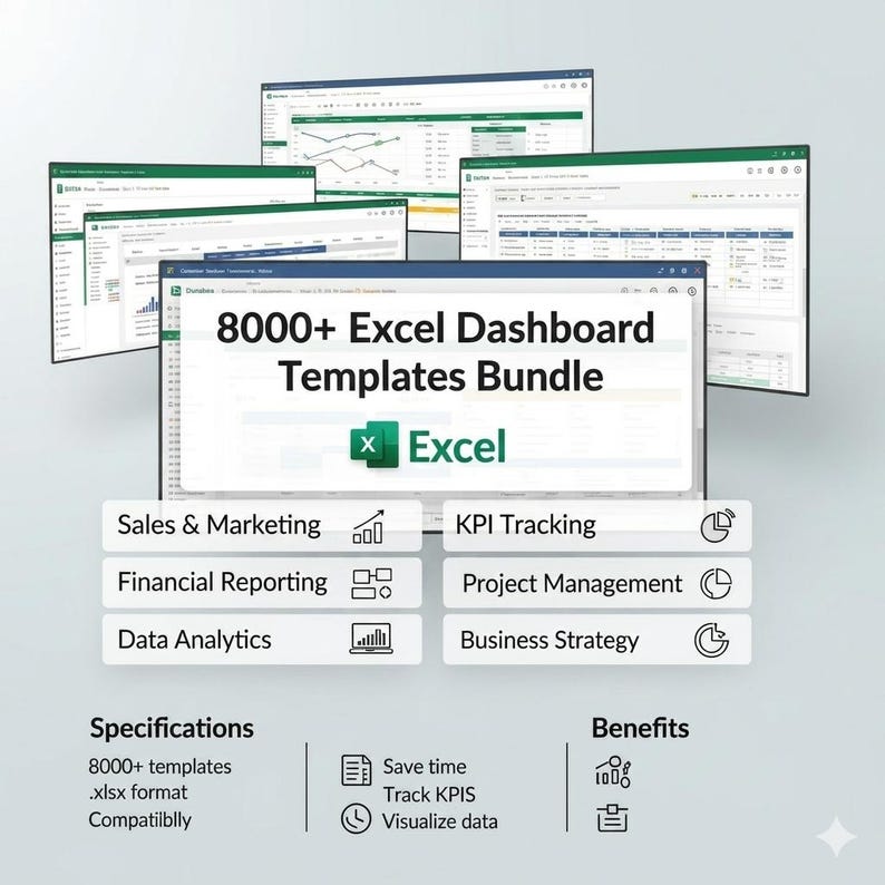 8000 Excel Dashboard Templates Bundle