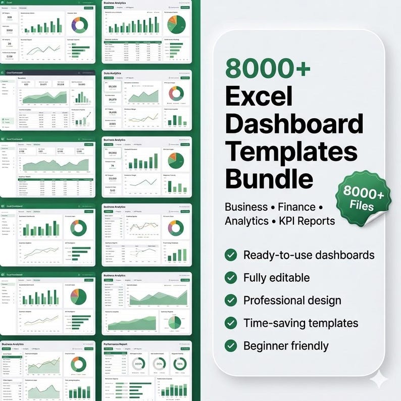 8000 Excel Dashboard Templates Bundle