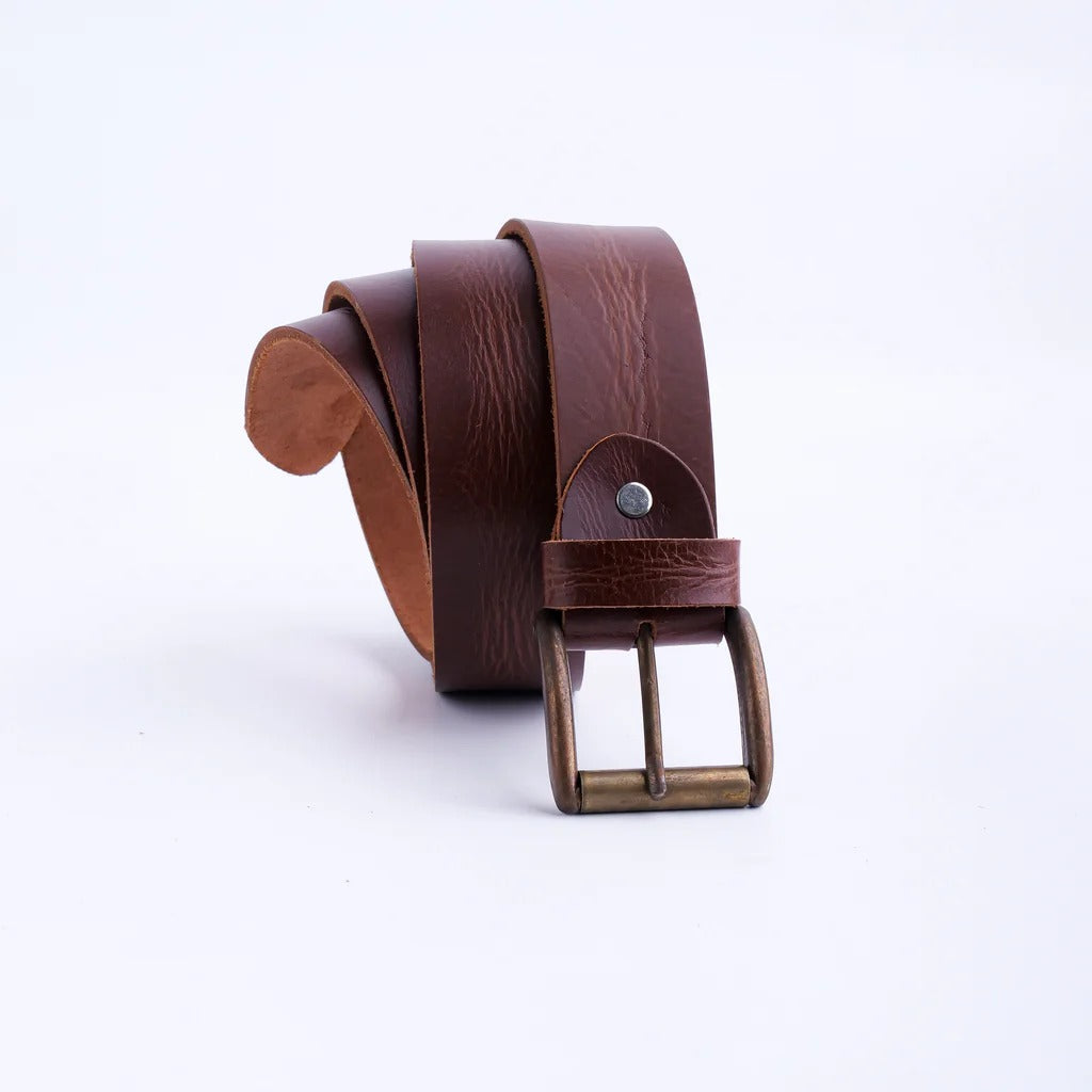 Rustic Leather Casual Jeans Belt For Men - Cognac Brown