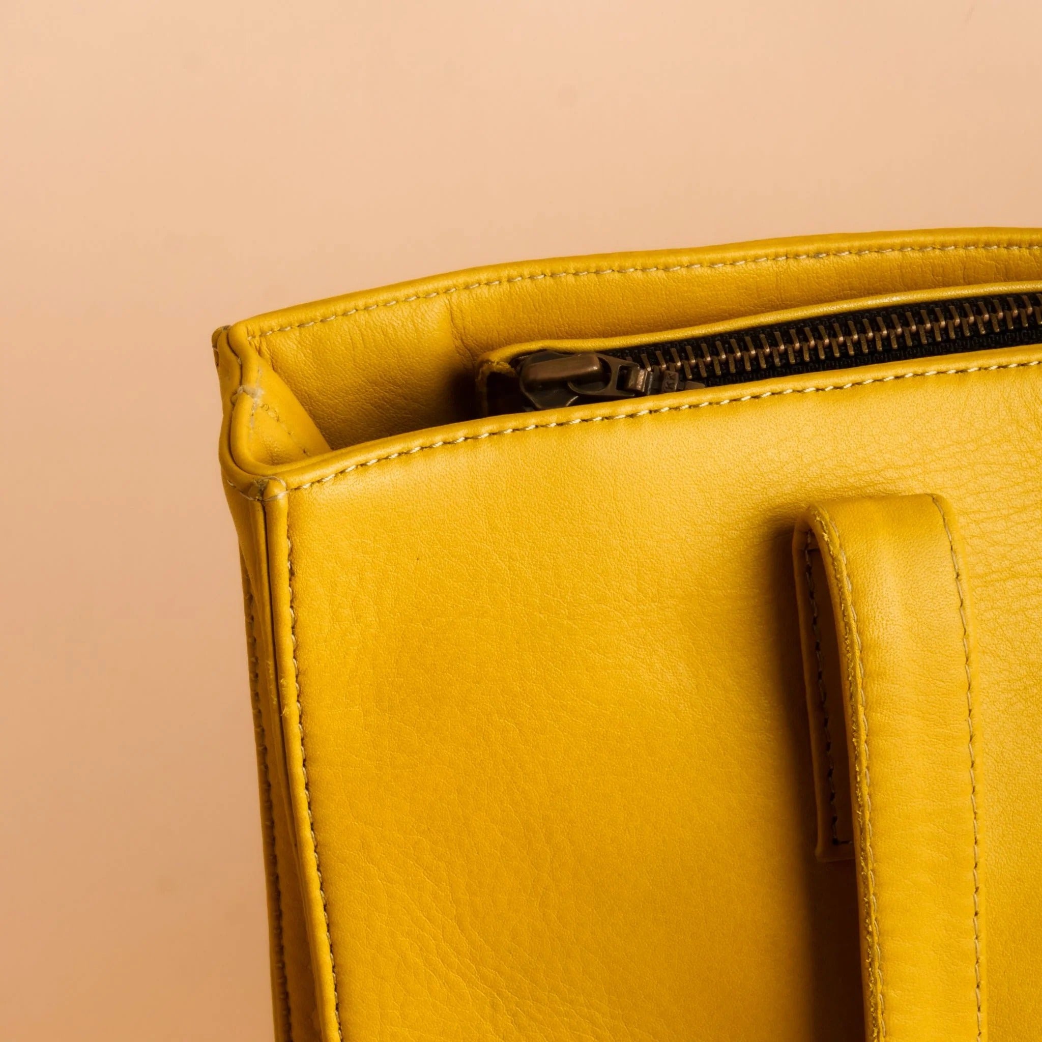 Everyday Women's Leather Zipper Tote Bag-Mustard Yellow