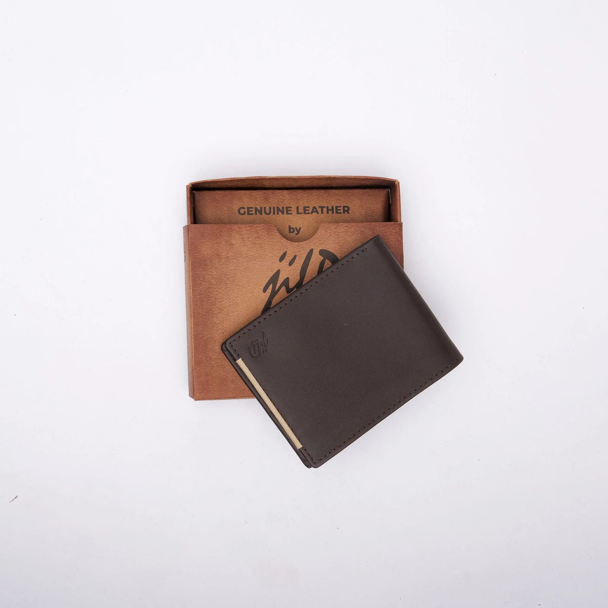 Mens Pure Leather Wallet Bifold Brown stripe