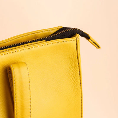 Everyday Women's Leather Zipper Tote Bag-Mustard Yellow