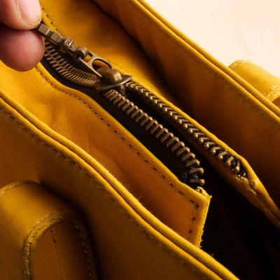 Everyday Women's Leather Zipper Tote Bag-Mustard Yellow