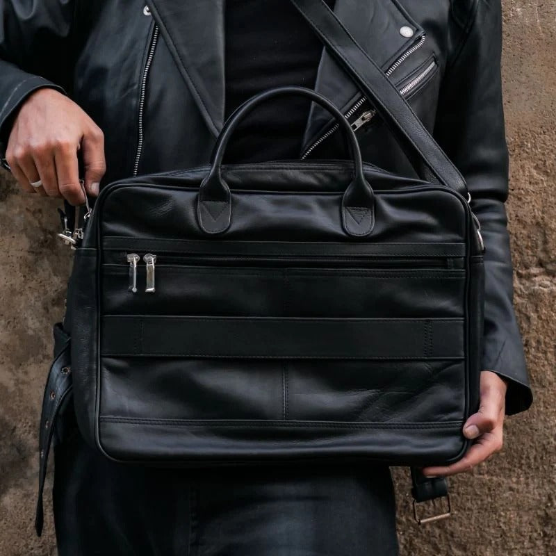 Executive Leather Laptop Bag-Black