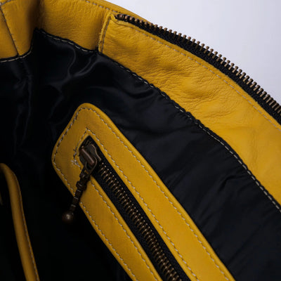 Everyday Women's Leather Zipper Tote Bag-Mustard Yellow