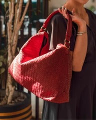 Handmade Woven Original Leather Bag-Red
