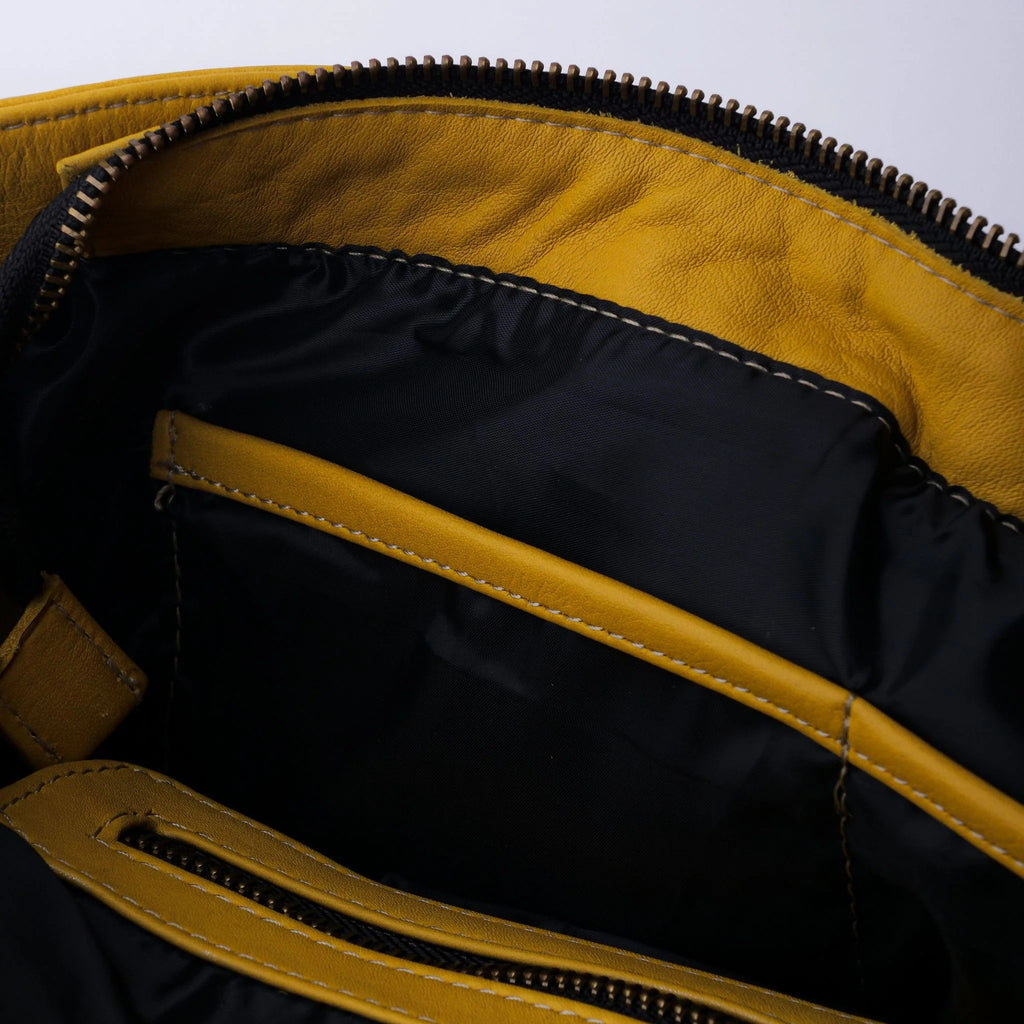 Everyday Women's Leather Zipper Tote Bag-Mustard Yellow