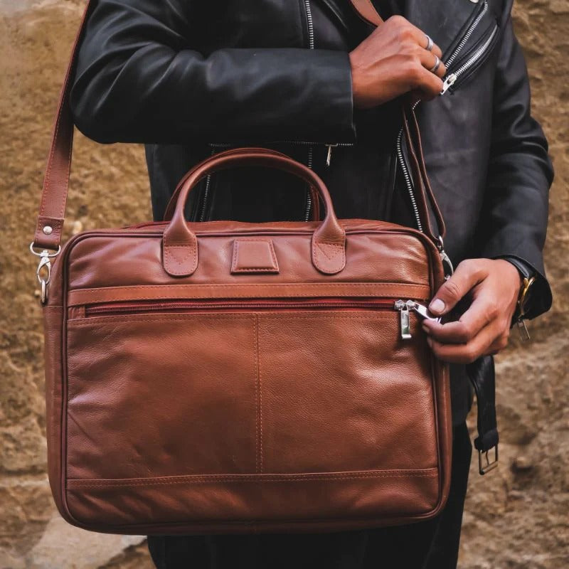 Executive Leather Laptop Bag-Tan