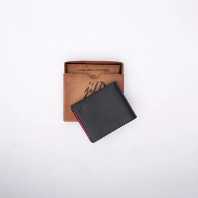 Mens Pure Leather Wallet Bifold Red Stripe