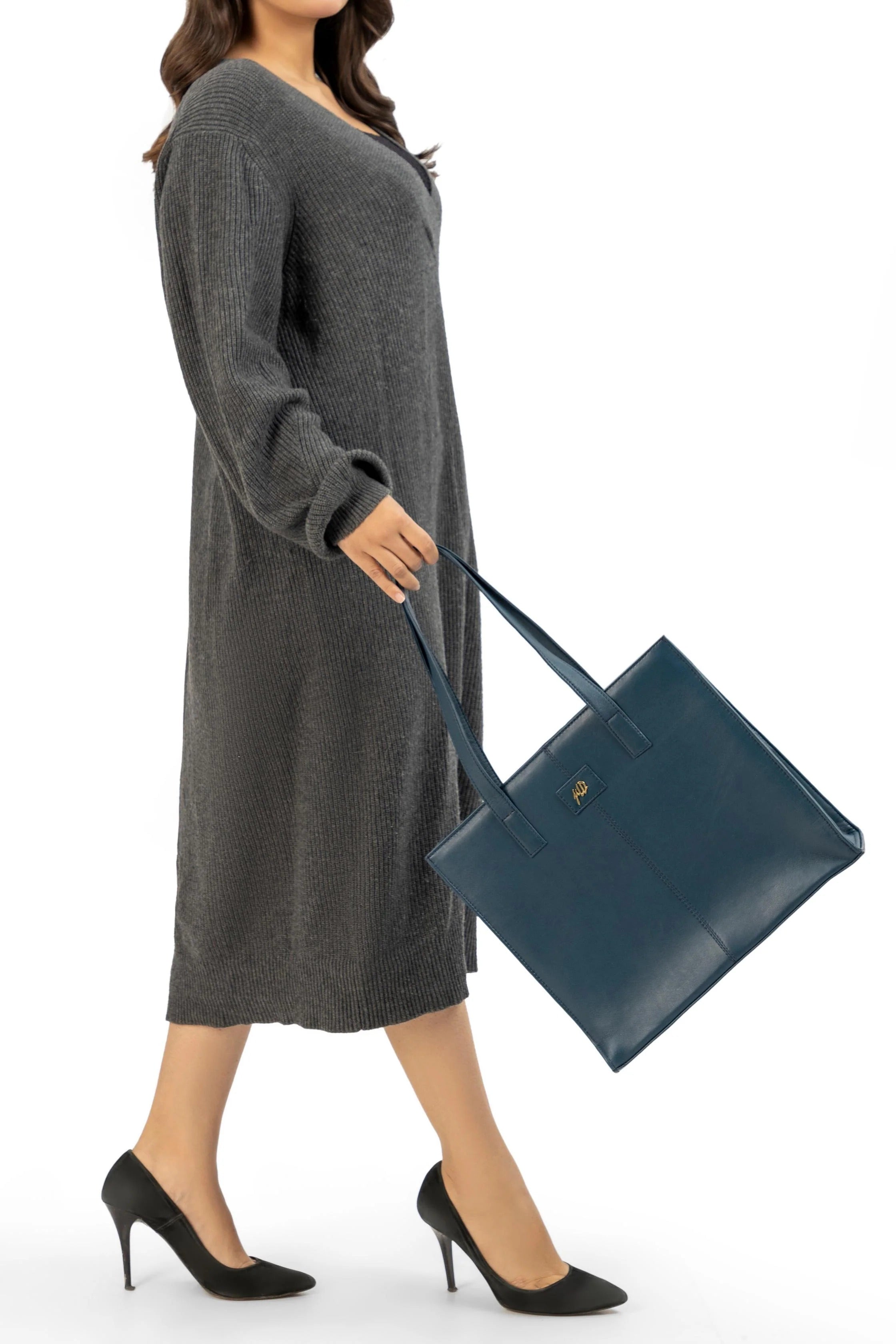 Everyday Women's Leather Zipper Tote Bag-Midnight Blue
