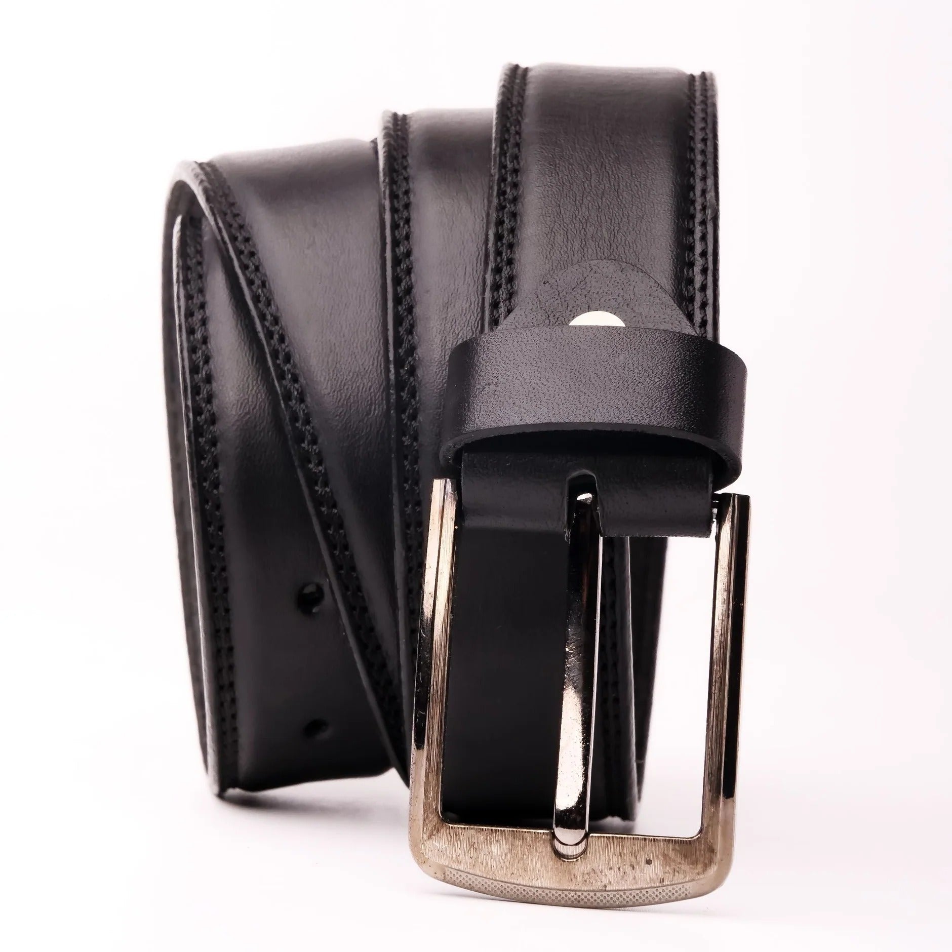 Formal Leather Belt Single Stitch-Black