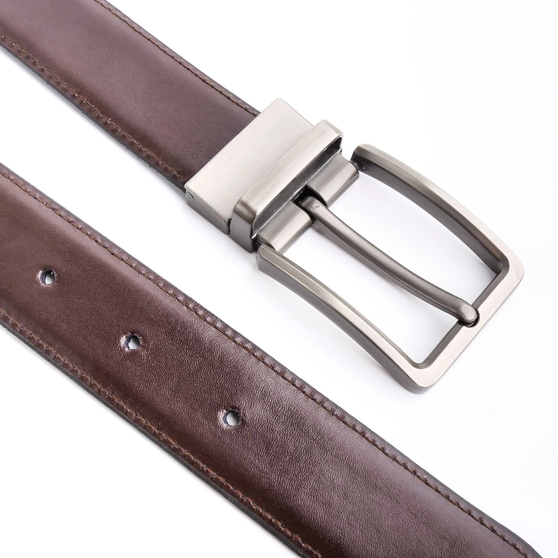 Chromium Double Sided Reversible Men's' Leather Belt-Black Dark Brown