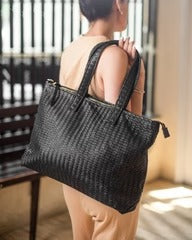 Handmade Woven Original Leather Bag With Zipper