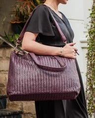 Handmade Woven Original Leather Bag With Zipper Burgundy