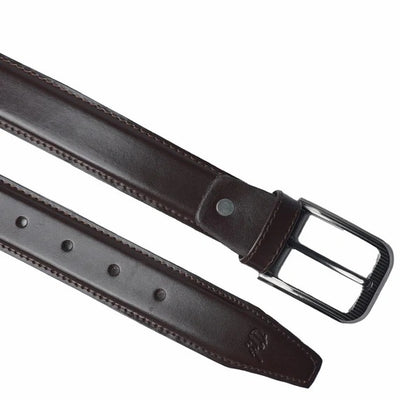 Mens Formal Leather Belt 3 Fold Natural Cow Leather-Black