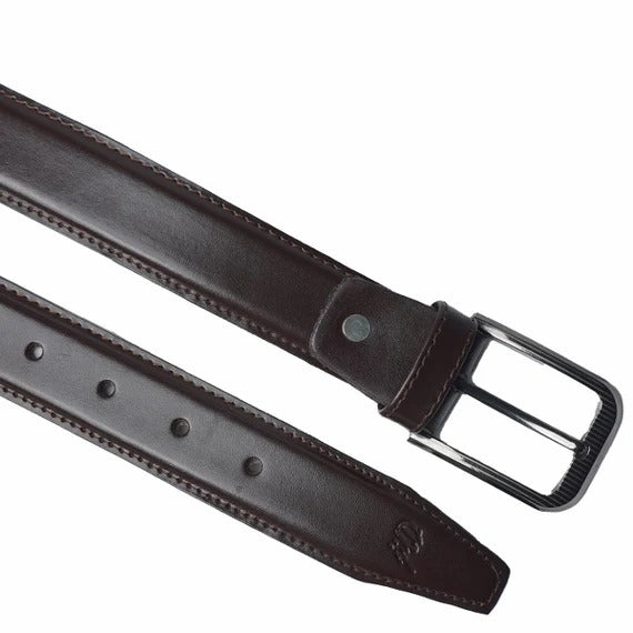 Mens Formal Leather Belt 3 Fold Natural Cow Leather-Black