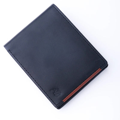 Mens Pure Leather Wallet Bifold Red Stripe