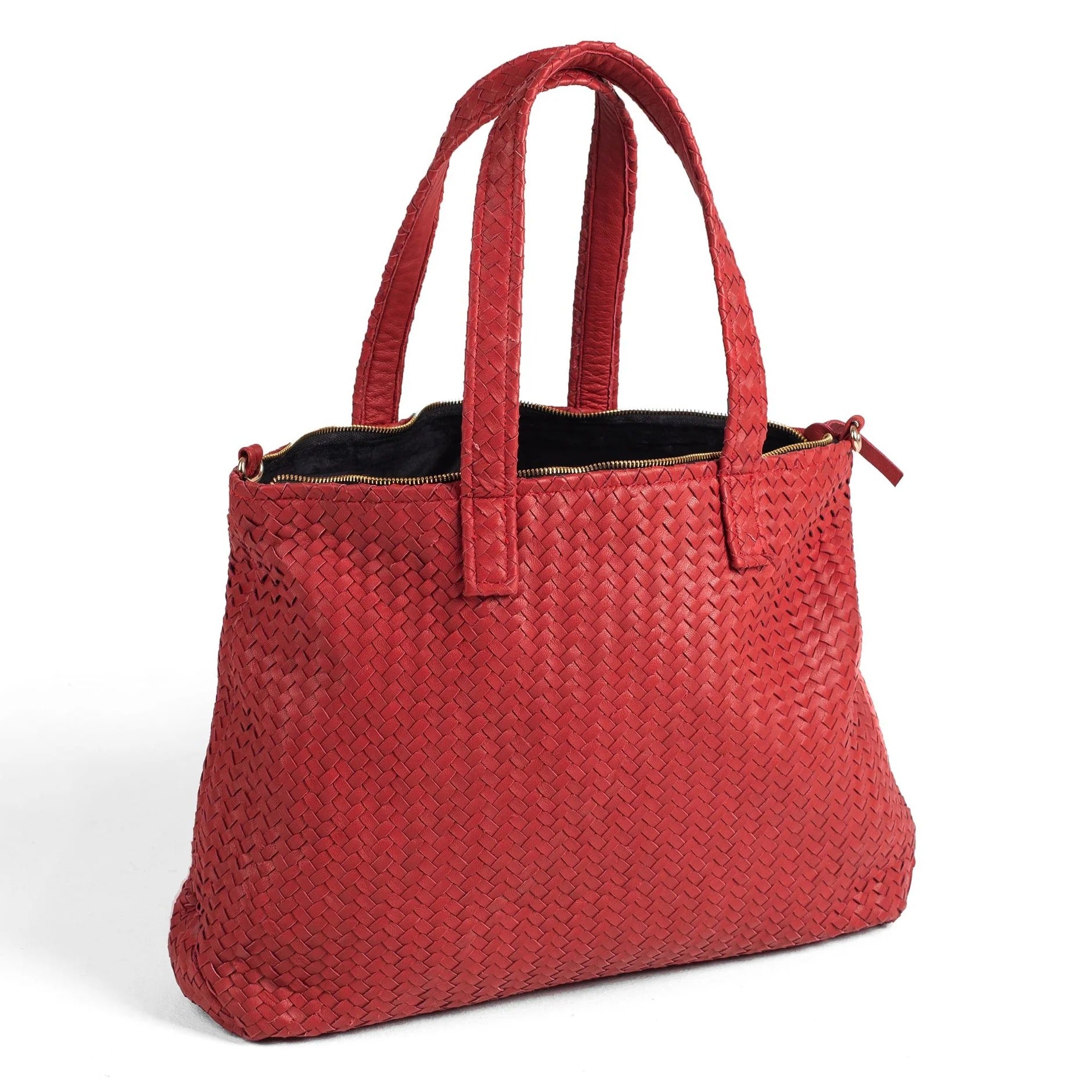 Handmade Woven Original Leather Bag-Red