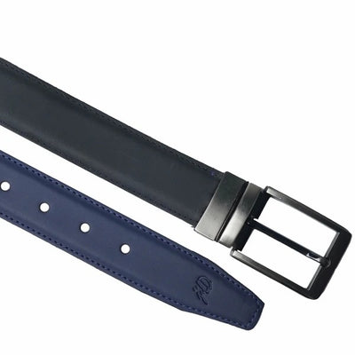 BLACK BLUE Double Sided Reversible Men's Laminated Leather Belt