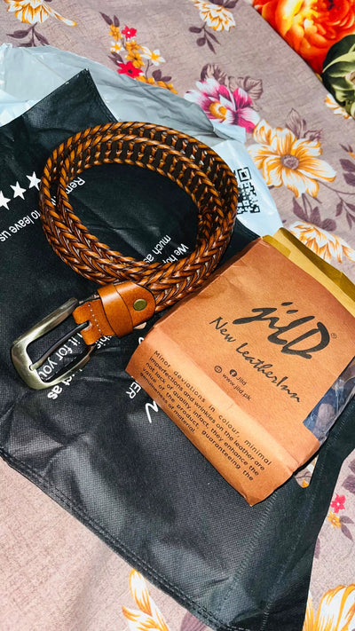 Stylish Braided Men's Leather Belt-Tan Color