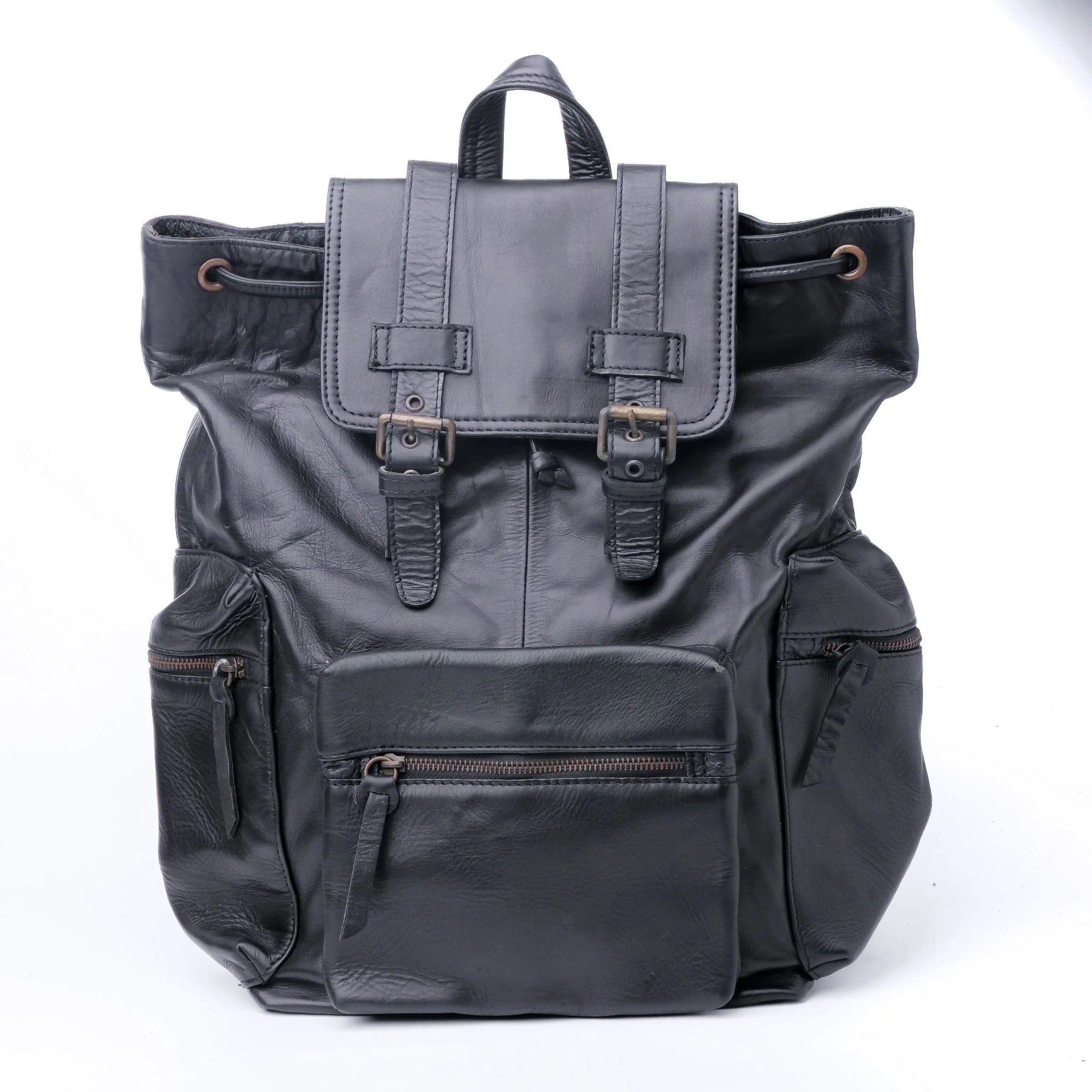 Leather Backpack Travel Laptop Office Bag- Granite Black