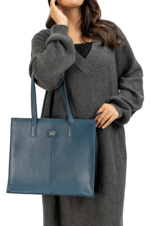 Everyday Women's Leather Zipper Tote Bag-Midnight Blue