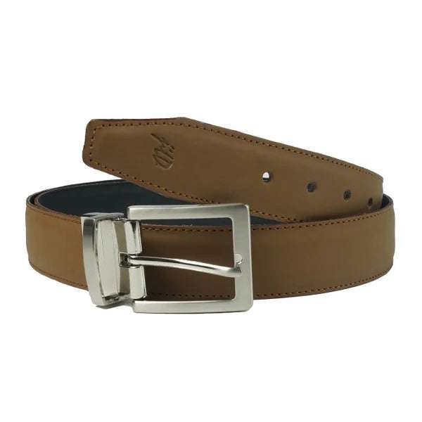Mens Double Stitch Laminated Leather Belt-Brown